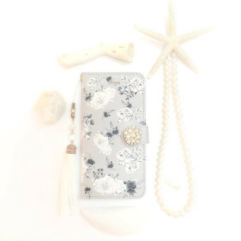 pajour グレージュ サマー  ローズ 柄 手帳型 スマホケース【薔薇】iphoneX/Xperia/plus/iphone8/xz/SC-04/AQUOS/Android/galaxy/全機種