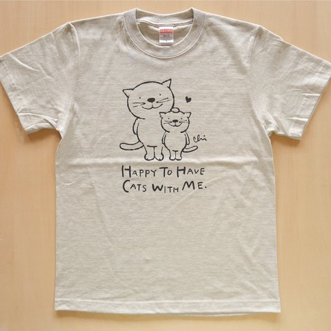 セール♪ にゃんきーとすＴシャツ「ねこがいてよかった」オートミール