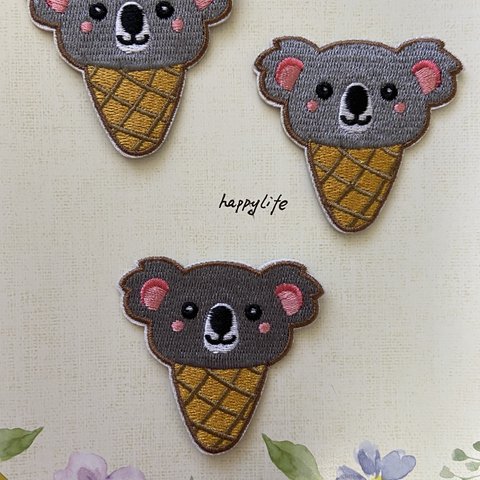 3枚入　コアラ可愛い動物刺繍アイロンワッペン