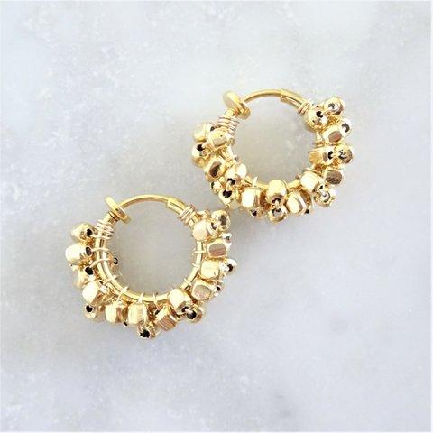 pti gold square metal wrapped hoop earring フープピアス
