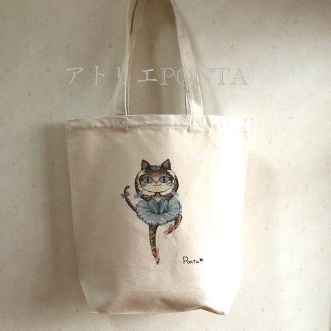 バレエ猫 トートバッグ ブルー