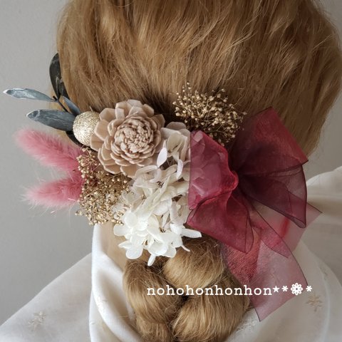 【f120】🎀ふんわりリボン 花嫁 ウェディング 成人式 袴 髪飾り マタニティフォト