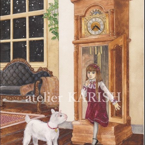 半額SALE!水彩画原画【Wall Clock/やぎ座】送料無料！