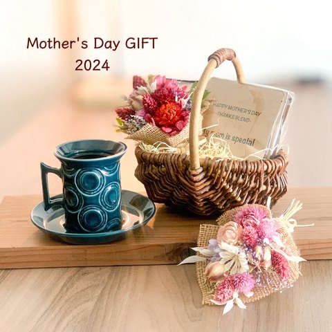 母の日2024[Flower & Coffee SET]ミニブーケ＋メッセージドリップバック5個