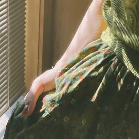 グリンー~花柄スカート*秋冬のドレス~厚手コーデュロイスカート