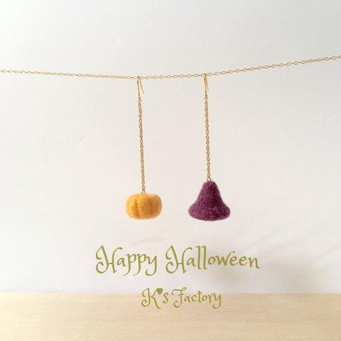 ☆Happy Halloween☆ かぼちゃと魔女の帽子のピアス♡ ハロウィン