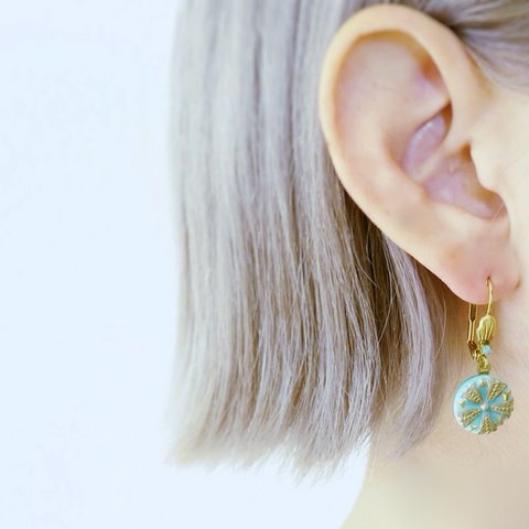 ヴィンテージガラスボタン ピアス vintage btn earrings <PE8-0420>