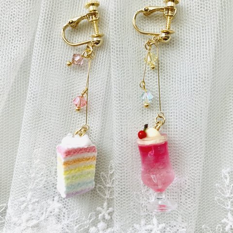 ミニチュアレインボーケーキ&クリームソーダイヤリング