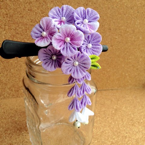 梅雨を楽しむ　ふんわり紫陽花ヘアクリップ　