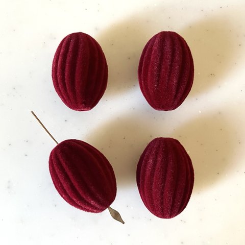 Wine Red Striped Oval Flocky Beads