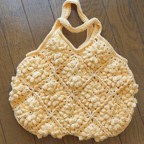 コットン100%☆パプコーン編みの手提げバッグ