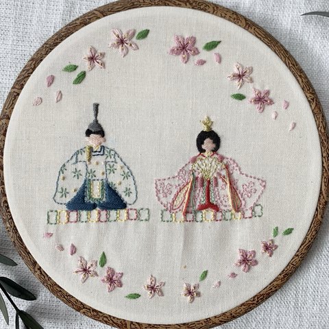 お雛様　【刺繍　刺繍枠　刺繍壁飾り　春】