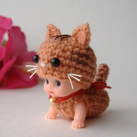 猫キューピー♡茶色　あみぐるみ　Kewpie　doll 