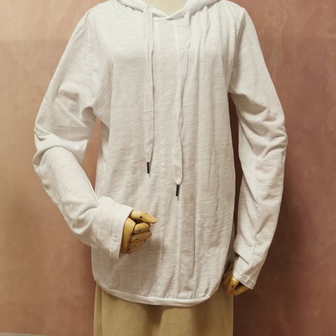 【長袖Tシャツ】ラウンドネック長袖ピュアスラブコットンTシャツ /ホワイト