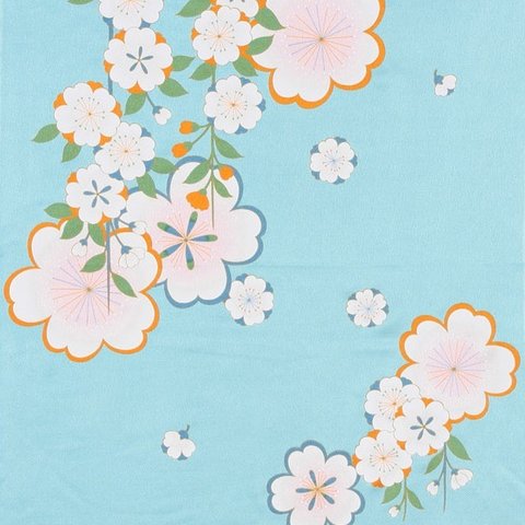 風呂敷　ちりめん風呂敷　みやこ桜　レーヨン100％　68cm×68cm　ブルー