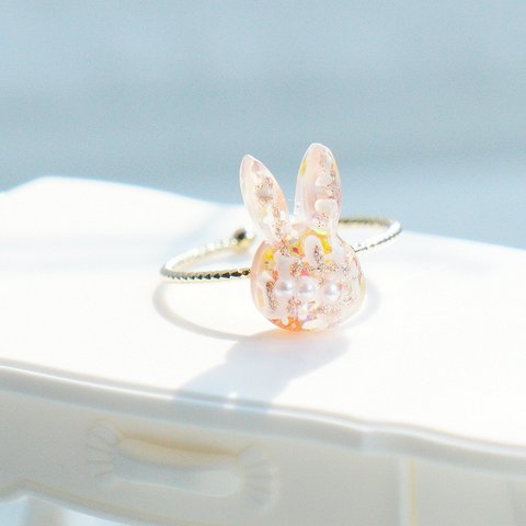 miniうさぎリング💍 ツイード柄🐰イエロー💛