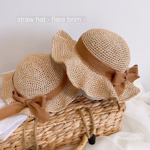 ꫛꫀꪝ【 Straw hat - flare brim -】麦わら帽子 フレアブリム カンカン帽 リバティ 麦わら ベビー帽子 キッズ帽子