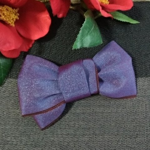 祭り髪飾り「畳縁リボン/艶紫」