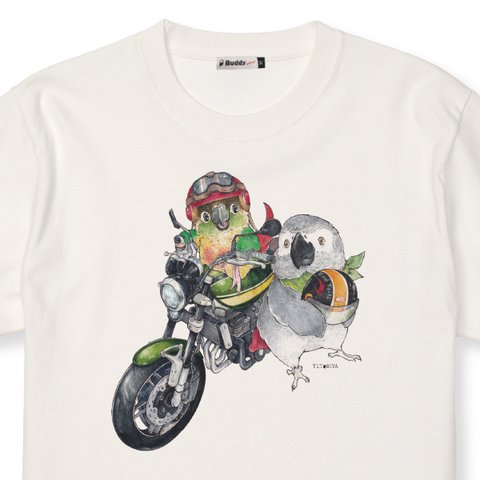 Tシャツ｜ウロコインコとヨウム×タマムシバイク