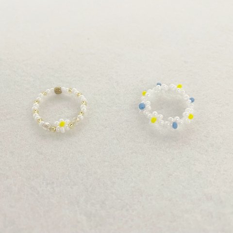 yellow & blue flowerビーズリング　single & bouquet set 2つで400yen 