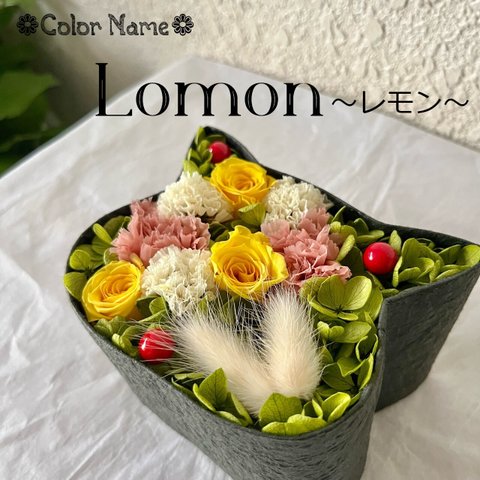 こねこばこ「Lemon～レモン～」オリジナル猫型フラワーボックス miniサイズ プリザーブドフラワー