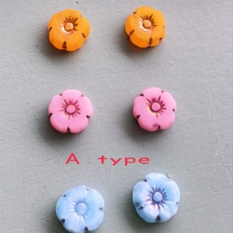 A type【3色ペア6コセット】JIRI＊IVANA#czech beads#チェコビーズ　sea glass flower8㍉ 