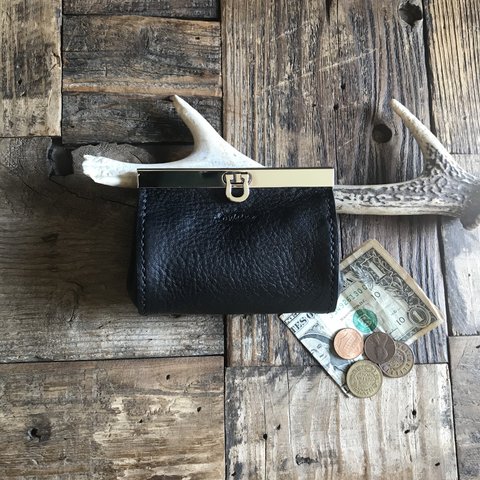 mini wallet (バーフレーム) イタリアンレザーブラック