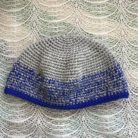 浅型１４cm（グレー♦︎ブルー》コットン・イスラム帽子