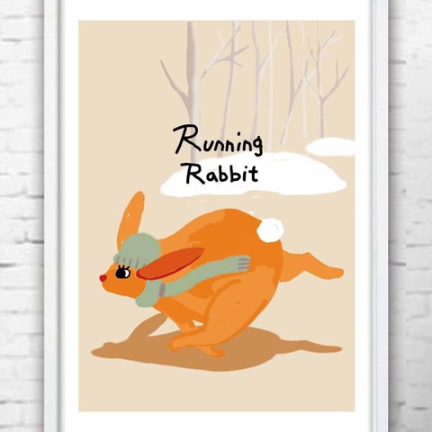 Runnig Rabbit　うさぎ　かわいい   アート　ポスター　A4 　アートポスター　全作定評品質 　971