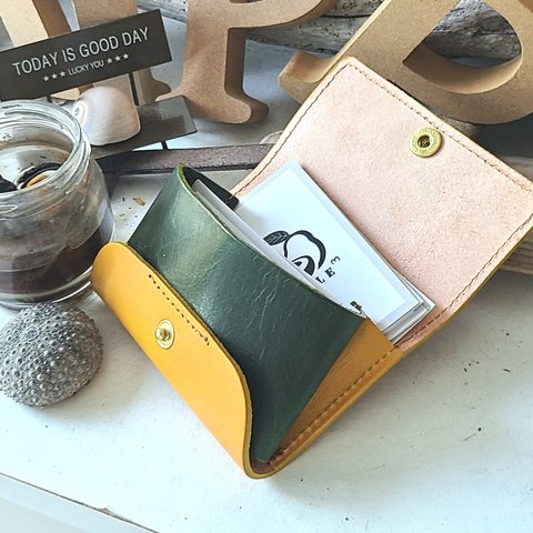 アボカド配色のレザー名刺入れ☆avo.leather cardcase