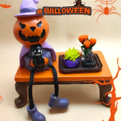 ミニチュア　ハロウィンのセット(オレンジのバラのセット)