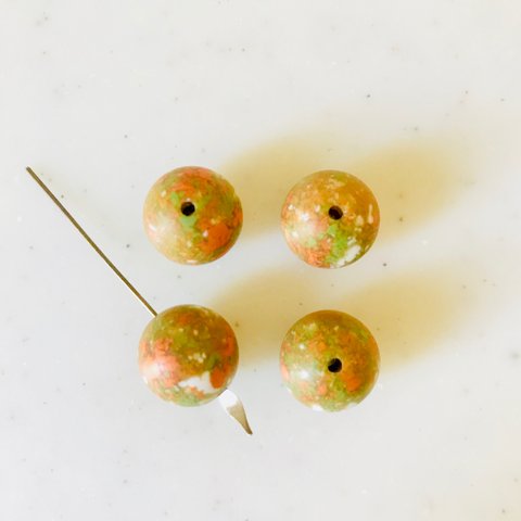 Vintage Green Orange Granite 14mm Beads《750》