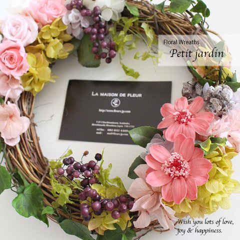 New!★ジニアとローズのパリスタイルリース・ Petit jardin（ピンク20cm）