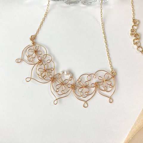 【 花びらレース 】 art nouveau ( アール・ヌーヴォー ) ネックレス , ワイヤーアクセサリー