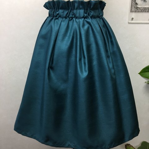 サイズ調整可＊綺麗なグリーンカラーのふんわりタックギャザースカート(*'▽'*)
