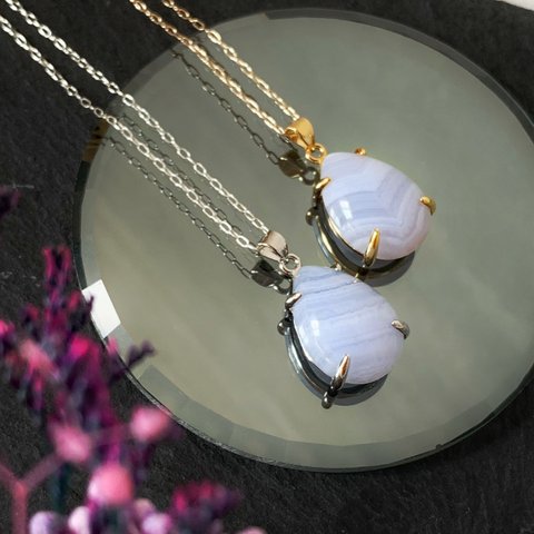 【JORIE】宝石質大粒ブルーレースロングネックレス14kgf 、S925使用　necklace