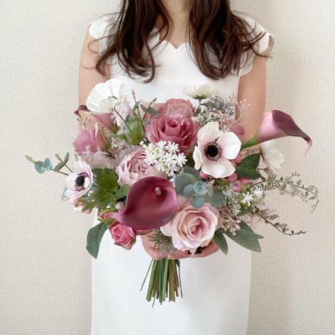 アネモネとカラーのブーケ silkflower wedding bouquet