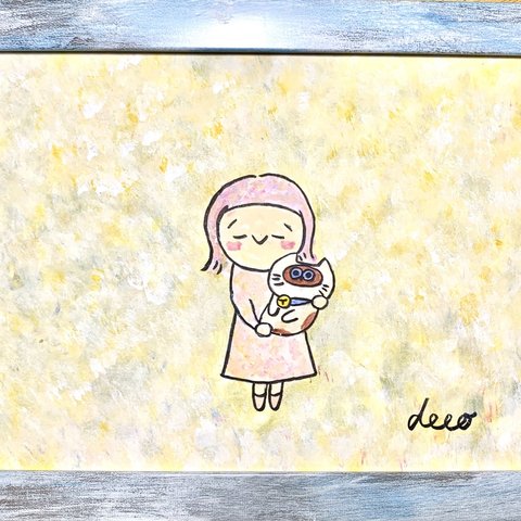 【2L版】たぬき猫を抱く女の子(イエロー)