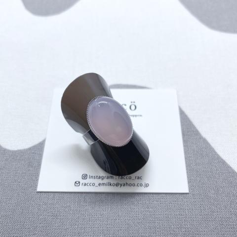 oval  stainless ring 天然石 宝石質ピンクパープルカルセドニー18×13mm オーバルカボションリング サイズフリー