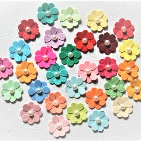 クラフトパンチ　色んな色・小さな花　パール付き50枚セット