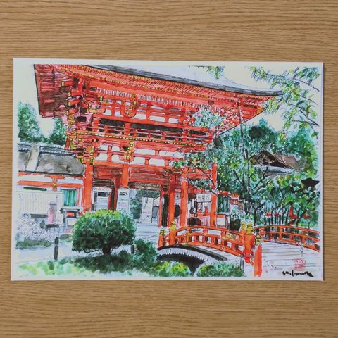 A4サイズ「京都　上賀茂神社」　京の水彩画工房　