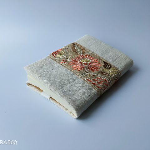 インド刺繍ブックカバー　Orange Flower