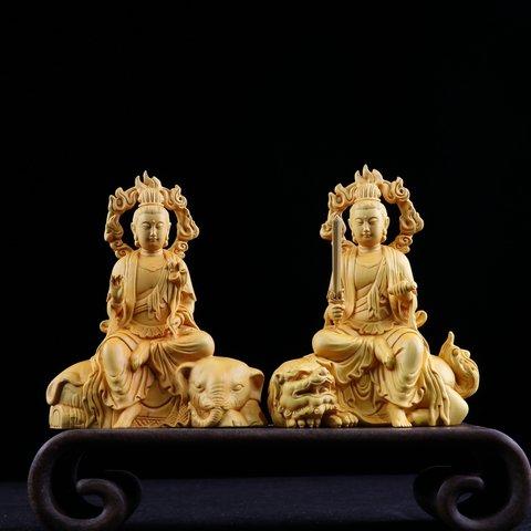 稀少珍品 仏教美術品 文殊菩薩 仏師で仕上げ品 風水開運  仏陀彫刻