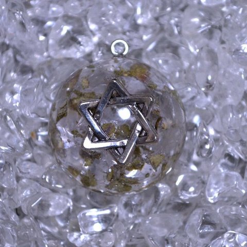 鉱石レジン（半球型）【水晶】六芒星&ホワイトセージ