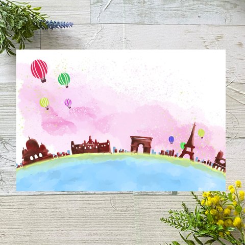 パリの風景　イラストポストカード2枚セット