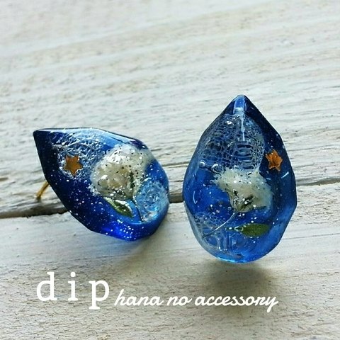 夜空のカスミ草＊イヤリング／ピアス／樹脂ノンホールピアス