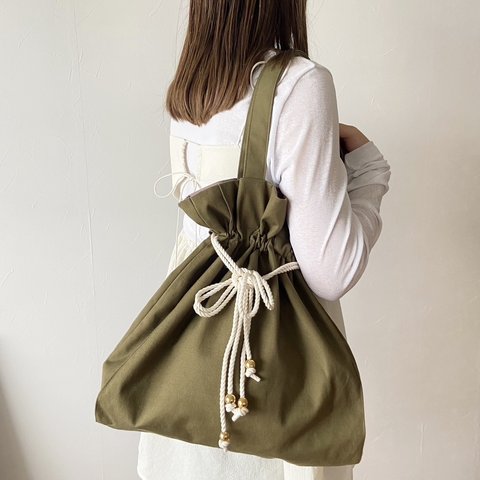 巾着トートバッグ  olive khaki