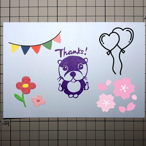 消しゴムはんこ「カワウソ・Thanks」