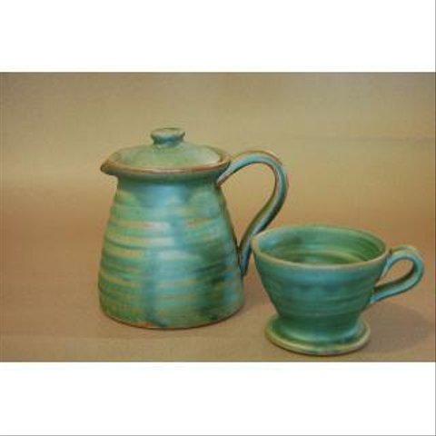 陶器のコーヒーポット＆ドリッパー緑