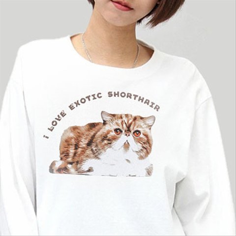 エキゾチックショートヘア 猫 の 長袖 Tシャツ/メンズ レディース あります 猫好き への ギフト に選ばれています！